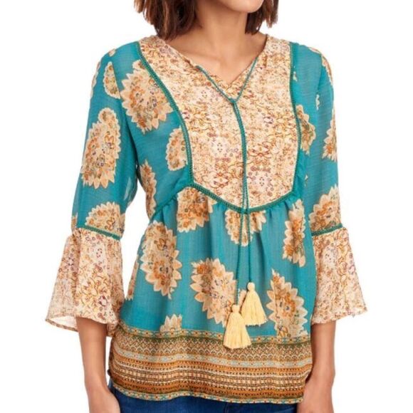 Vintage America Blues Boho Blouse Small - Picture 1 of 3